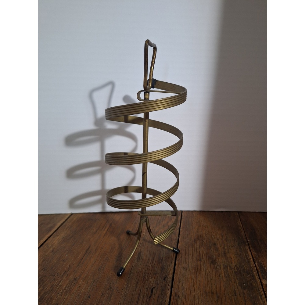 Vintage MCM Brass Spiral Earring Organizer Mid Century Modern Metal Stand - Picture 2 of 5